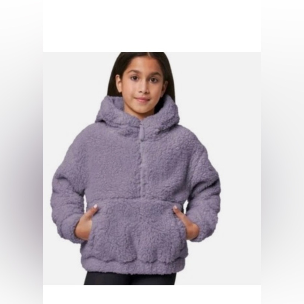 NWT Mondetta Kids Sweater Purple 1/2 Zip Hood Pullover Kangaroo Pocket